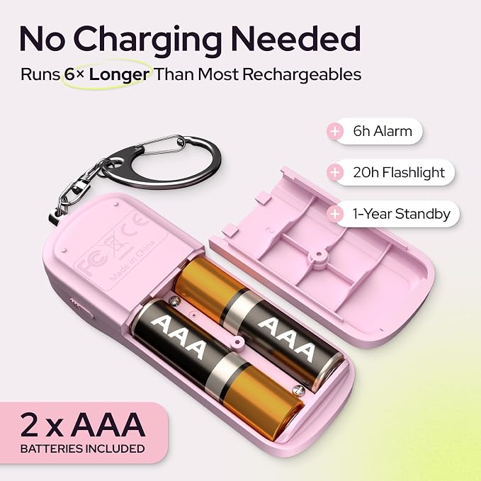 Weten Personal Safety Alarm Keychain - 130dB Siren, LED Light, Panic Pin – Compact Self-Defense Device and Emergency Whistle Alternative for Women, College, Travel, and Night Walk Protection (Pink)