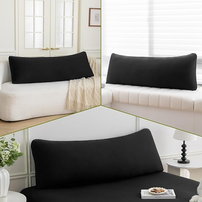 Stretchy Body Pillow Case Cover - Jersey Knit Long Pillowcase for Body Pillow, 1 Pack - Envelope Closure & Skin-Friendly, Soft and Breathable for Sleeping, 20"x54", Black