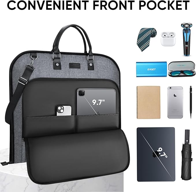 BALEINE Travel Garment Bag, Travel Suit Bag for Men, Water Resistant Carry on Garment Bag for Hanging Clothes, Garment Duffel Bag for Travel Business (Grey)