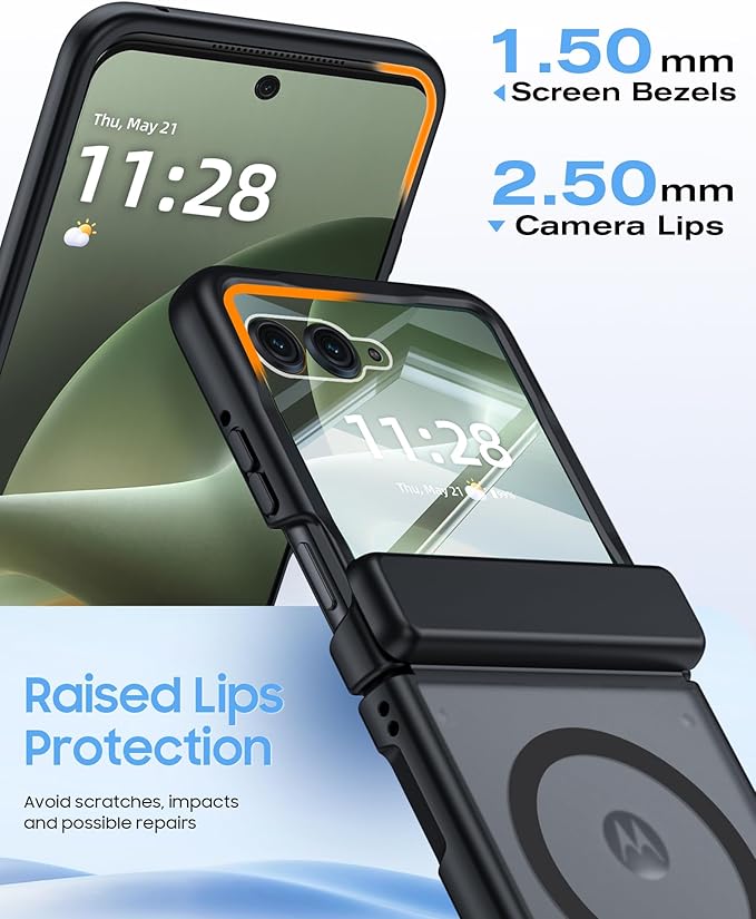 Magnetic for Motorola Razr+ Plus 2026,Razr+ 2025/2024 Case,Hinge Protection, Screen Protector, Compatible with MagSafe, Translucent Frosted, Shockproof Cover for Razr+ 2026/2025/2024-Black