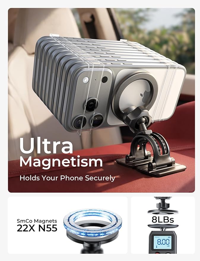 LISEN for MagSafe Car Mount,Car Accessories for Women Men [2025 Ultra] Magnetic Phone Holder for Car 360 Dashboard Vent Phone Mount for Car Organization iPhone 16 15 14 13 12 Pro Plus Mini, Black