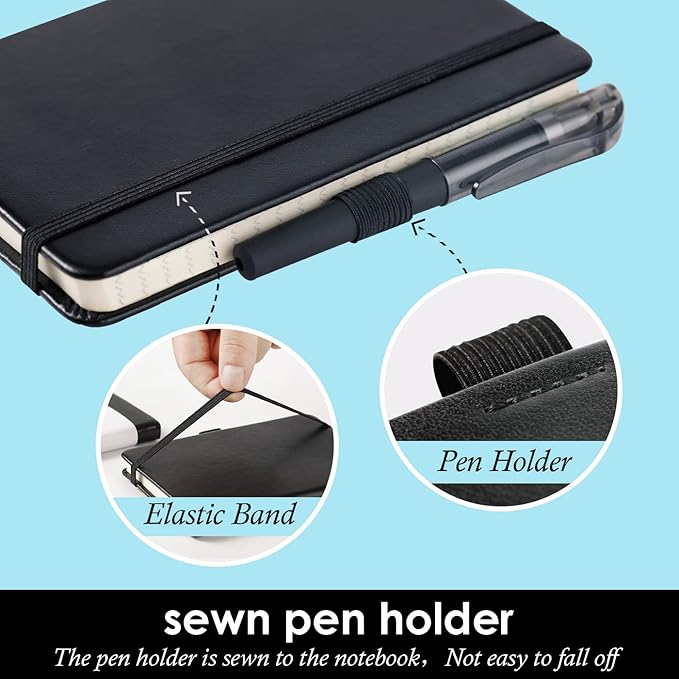 NIRMIRO (3 Pack) Pocket Notebook Small Journal with Pen, 3.7" x 5.7", A6 Mini Notebook for Women Men Work Writing, Hardcover Small Pocket Notepad with 100Gsm Premium Thick Lined Paper, Black Leather