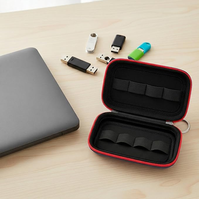 USB Flash Drive Case, SD Card Holder Compatible with Thumb Drive, Memory Cards, SDXC SDHC Storage Bag, Electronic Accessories Organizer for SanDisk for Samsung for Inland (Black Red)