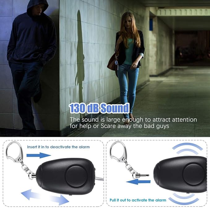 (Upgraded New Version) Safe Sound Personal Alarm, Rechargeable Emergency 130db Security Alarm Keychain Siren Song with 2 LED Lights, for Women, Men, Children, Elderly (3 Pack), Black