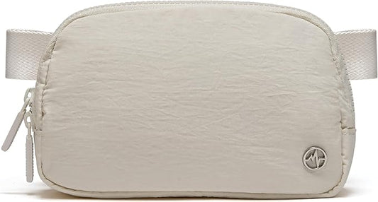 Pander Two Way Zipper Fanny Pack Nylon Everywhere Belt Bag for Women, Water Repellent Waist Packs, Crossbody Bags with Adjustable Strap (White Opal).