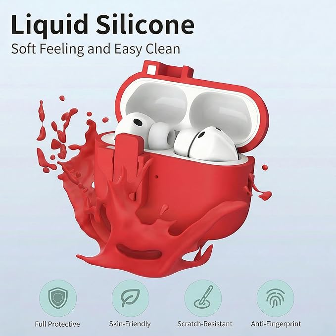 R-fun for AirPods Pro 3 Case with Cleaning Kit, Soft Liquid Silicone Rubber Protective Cover, Compatible with AirPods Pro 3rd Generation Case (2025), Compatible with MagSafe, Red