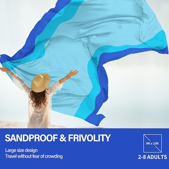 Famstar Beach Blanket Oversized Extra Large 78"X81"/10'X9',Waterproof Sandproof Beach Blanket 2-8 Adults Lightweight Durable for Travel Camping Hiking Picnic
