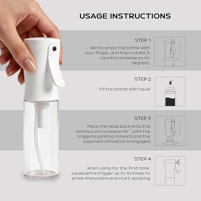 Spray Bottle for Hair, 2 Pack 95ml Small Continuous Water Mist Spray Bottle, Ultra Fine Mist for Face, Hairstyling, Salon, Cleaning, Toners, Hydration & Makeup, Travel Size Leak-Proof Bottles White