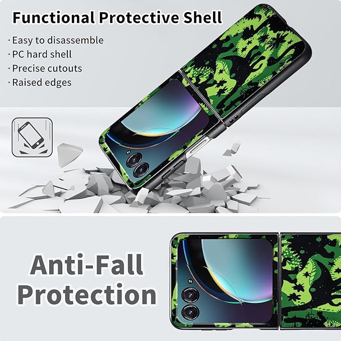 for Motorola Razr Plus 2025 Case,for Razor Plus 2025 Phone Case Cute Slim Hard PC Ultra-Thin Anti-Scratches Shockproof Protective Cover,Green Black Dinosaur