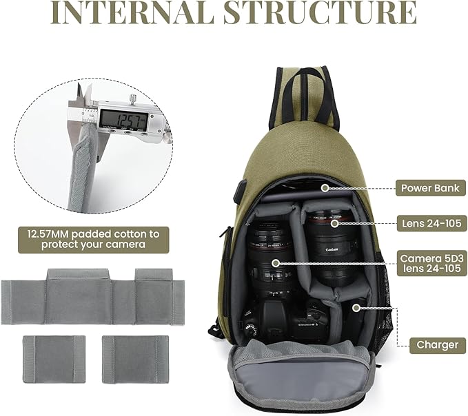 BAIGIO Camera Sling Bag Small Camera Backpack for Photographers,Water-resistant Camera Crossbody Bag Travel Caemra Backpack for DSLR SLR Mirrorless Camera