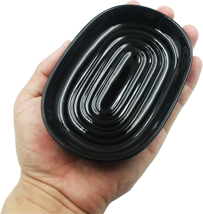 Ceramic Soap Dish,Oval Shaped Soap Holder, Sponge Holder,Jewelry Holder, for Bathroom,Kitchen Sink (Black)