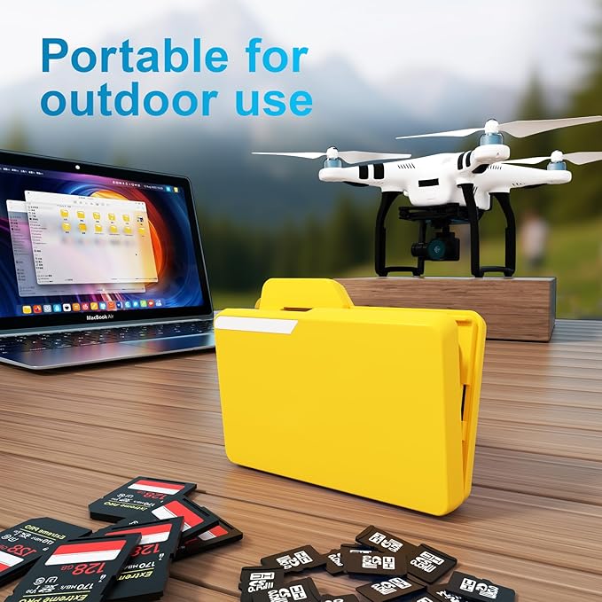 BUDI SD Memory Card Reader 4 Cards Simultaneously Read and Write with 15 Slots Folder-Styled Storage Case Type-C Compatible with lPhone 17/16/15/Pro Max/Photography/Security Camera