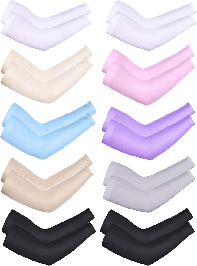 Boao 10 Pairs UV Arm Sleeve for Men Women Cooling Tattoo Cover up Compression Sun Protection Sleeves for Outdoor Activities