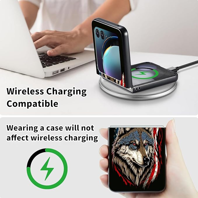 for Motorola Razr 2025 Case,for Moto Razr 60 Phone Case Cute Slim Hard PC Ultra-Thin Anti-Scratches Shockproof Protective Phone Cover,American Flag Wolf