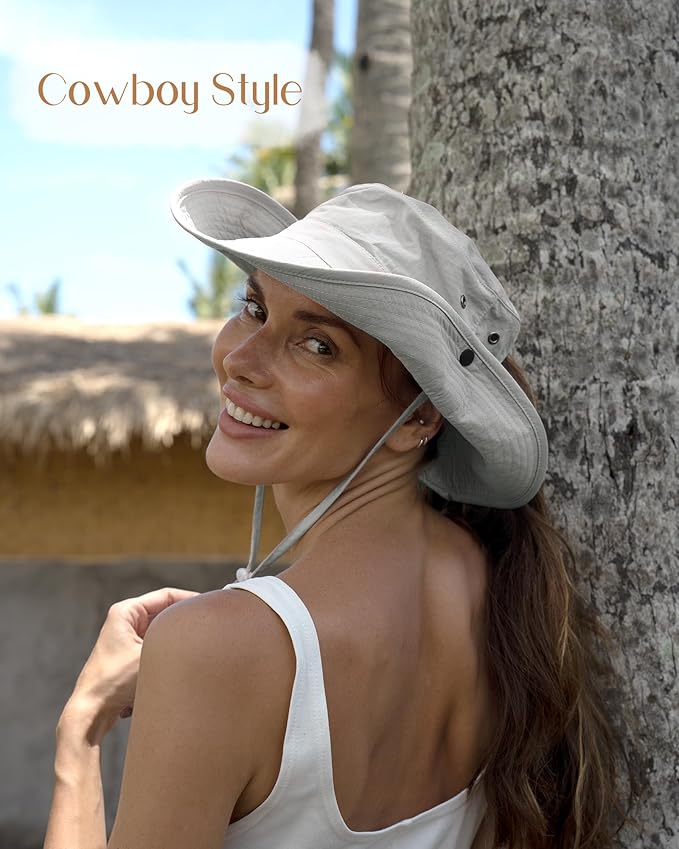 FURTALK Sun Hats for Women Ponytail UPF 80+ Beach Summer Hat Wide Brim Packable Cowboy Hat