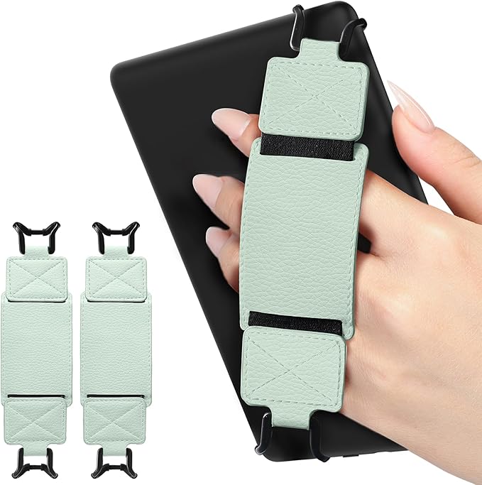 MoKo 2 Pack Security Hand Strap for 6-8" Kindle eReaders Fire Tablet -Kindle/Kobo/Voyaga/Lenovo/Sony E-Book Tablet, High-Elasticity Versatile Hand Strap Lightweight Finger Grip Holder, Agave Green