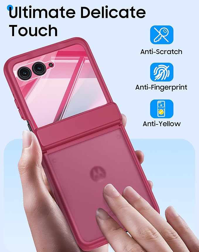 for Motorola Razr 2025 Case/Razr 2024 Case with Hinge Protection, Screen Protector, Ultra-Thin Skin Feel Translucent Frosted, Shockproof Cover for Razr 2025/2024-Rose Red (NOT for Plus/Ultra)