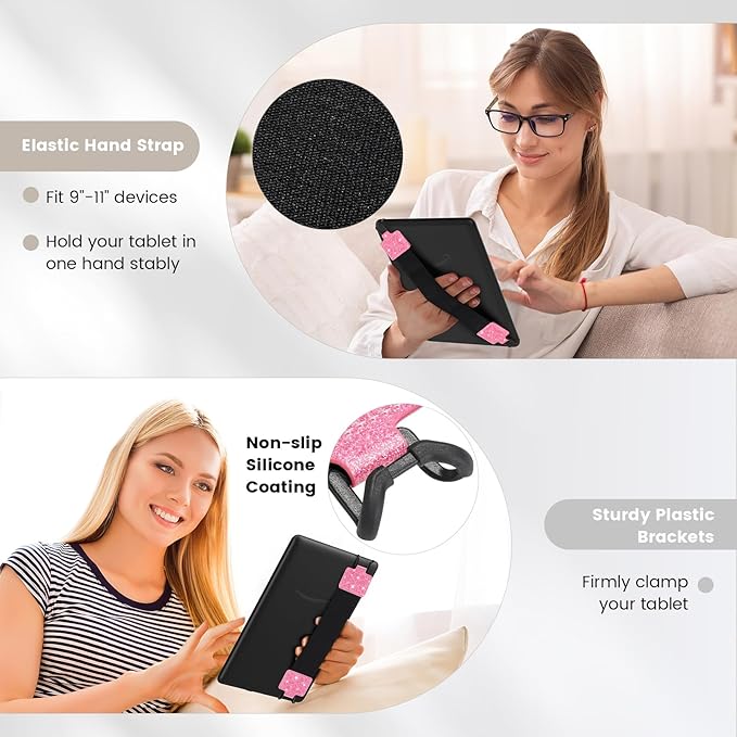MoKo Security Hand-Strap for 9-11 Inch Tablet, iPad/IP-ad Pro/iPad Air/Kindle Fire HD/Samsung, Black High-Elasticity Versatile Hand Strap Lightweight Finger Grip Holder
