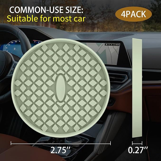 ME.FAN Car Cup Coasters [4 Pack] Silicone Car Coasters/Cup Mats, Non-Slip Recessed Car Interior Accessories Desert Sage