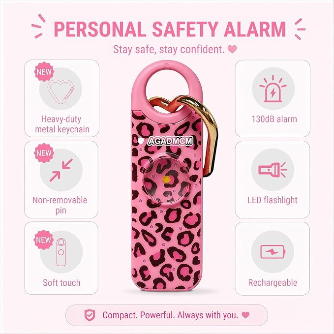 Rechargeable Personal Safety Alarm, 130dB Emergency Siren with LED Flashlight, Portable Keychain for Women, Kids, Elderly, Night Running & Travel (Cheetah)