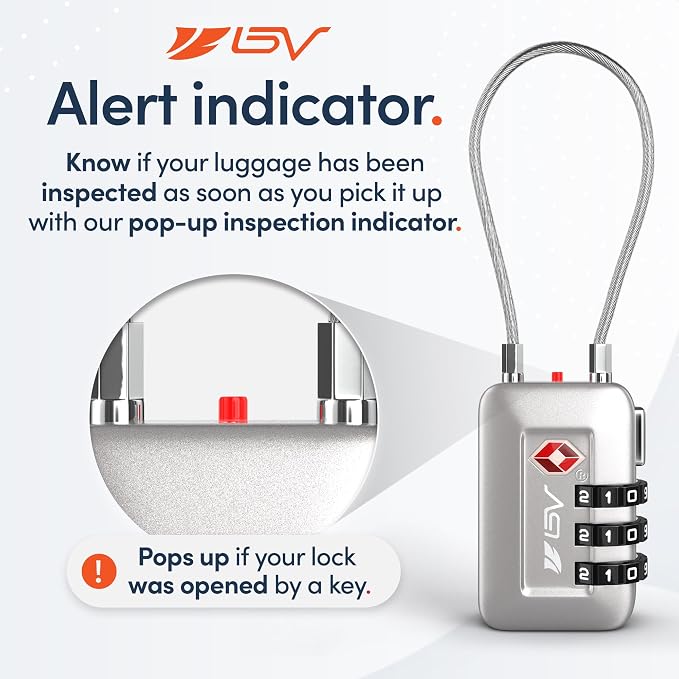 TSA Accepted Luggage Travel Lock, Set-Your-Own Combination Lock for School Gym Locker, Luggage Suitcase Baggage Locks, Filing Cabinets, Toolbox, Case (Silver, 1 Pack)