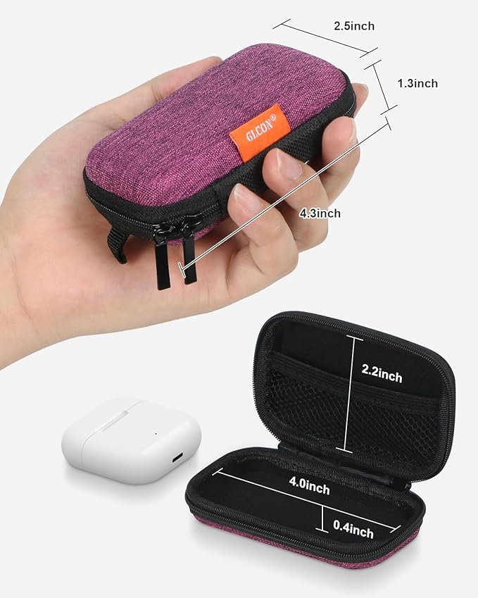 Mini Hard Earbud Case for Apple Airpods, Earpods, Samsung Galaxy Buds, JBL, Sony in-Ear Headphones - Small Cute Protective Case Pouch for Cable, Cord, Card, Earplugs, Heart Monitor - Grape-Purple