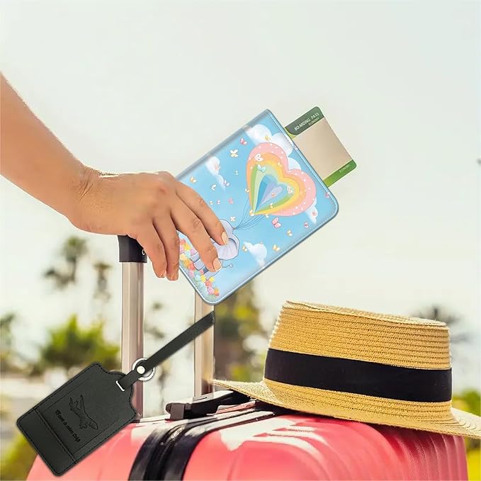 Passport Wallet, Passport Holder with RFID Blocking and Luggage Tag, Waterproof PU Leather Travel Documents Organizer Case, Passport Covers with Card Slot for Women & Men, Cute Cartoon Elephant
