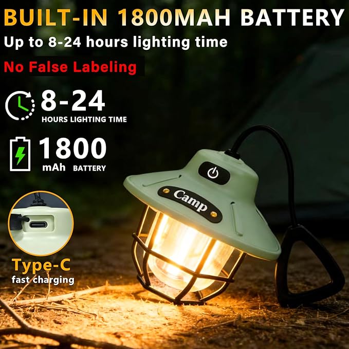 Camping Lantern Rechargeable，1200 Lumens LED Tent Light with 4 Light Modes, USB Portable Outdoor Flashlight for Camping, Hiking, Emergencies, Power Outages, SOS (Light Green)