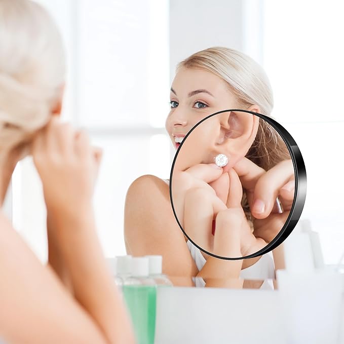 20X Magnifying Mirror, Magnified Mirrors 3.5" with Two Suction Cups and Tweezers, Travel Magnifyied Mirror Set Comes with Portable Storage Bag, Small Magnifying Mirrors for Travel(Black)