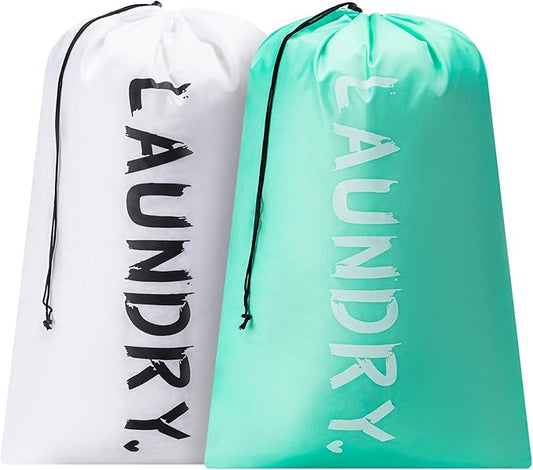 2 Pack 28" x 40"Travel Laundry Bag, Machine Washable Dirty Clothes Organizer with Drawstring,Large Enough to Hold 4 Loads of Laundry, Easy Fit a Laundry Hamper or Basket Travel Essentials