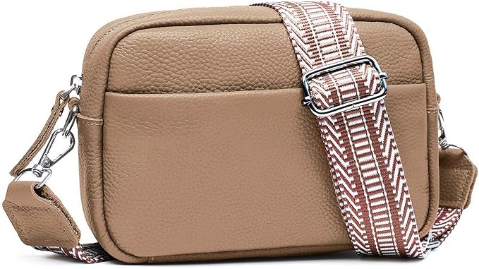 Small Crossbody Bags for Women Genuine Leather, Guitar Strap Shoulder Handbag Purse Camera Bag with Rfid Card Slots, Nude