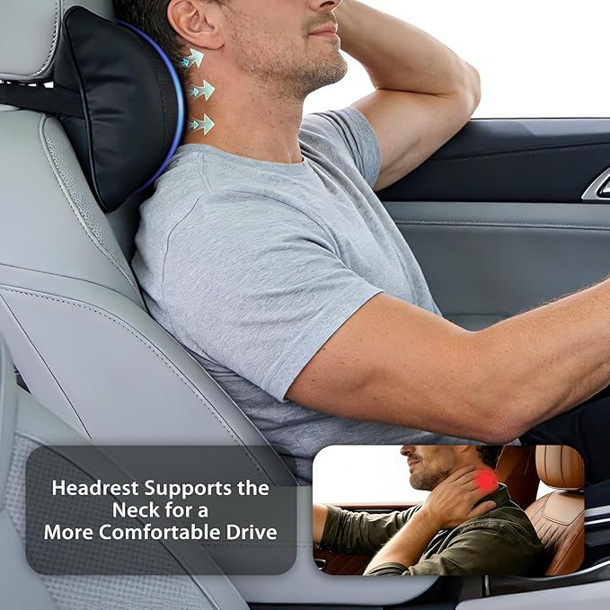 2 Pack Car Neck Pillow Soft Breathable Headrest Pillows for Driving Support, Universal Fit for Most Car Seats Decor Accessories（Black）