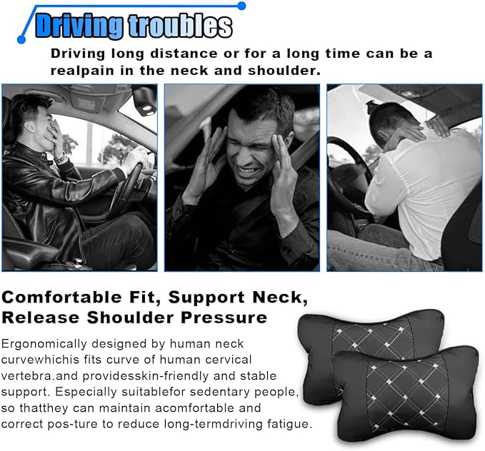 BDZMC 2PCS Car Neck Pillow, Breathable Car Head Neck Rest Cushion, Soft Pillow for Relieving Stiffness, Comfort Car Seat Neck Support Pillow (Black/White)