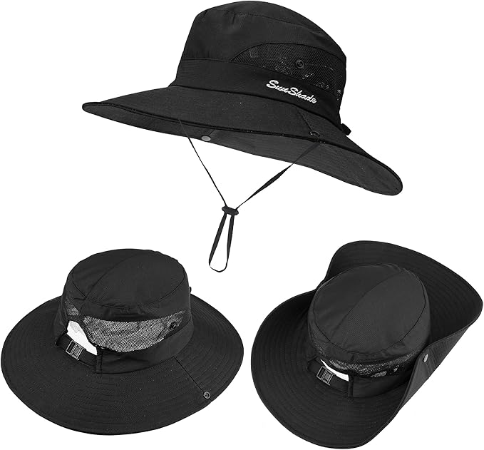 Women's Summer Sun-Hat Ponytail - Outdoor UV-Protection Mesh Wide Brim Foldable Hat with Ponytail Hole