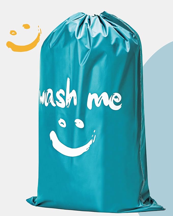 HOMEST XL Wash Me Travel Laundry Bag, Dirty Clothes Organizer, Large Enough to Hold 4 Loads of Garments, Easy Fit a Hamper or Clothing Basket, Light Blue