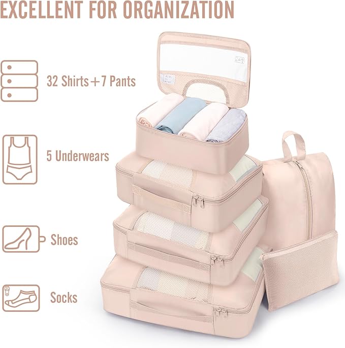 Veken 8 Set Packing Cubes for Cruise Ship Essentials,Beach Vacation Travel Accessories with Hanging Toiletry Bag,Suitcase Organizer for Luggage,Personalized Birthday & Retirement Gifts for Women Mom