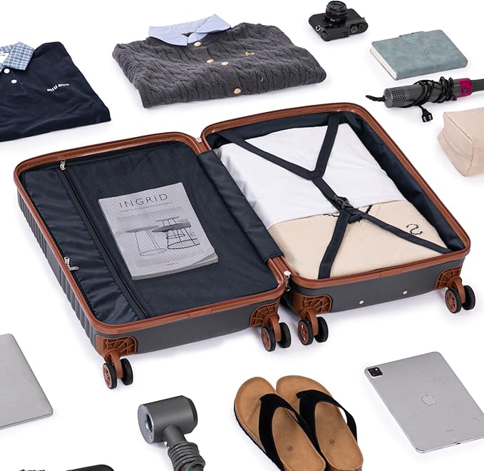 Carry-on Luggage 22x14x9 Airline Approved, Suitcases with Wheels Hardshell， Lightweight Luggage Set with TSA Lock， 20Inch Black Carry-on Suitcase