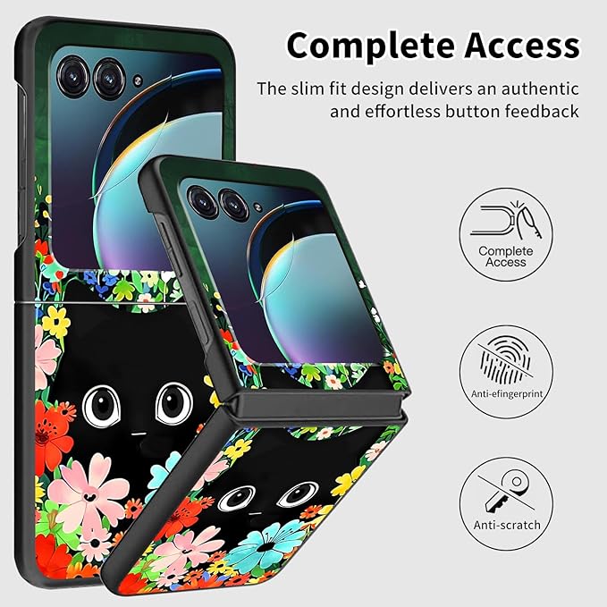 for Motorola Razr 2025 Case,for Moto Razr 60 Phone Case Cute Slim Hard PC Ultra-Thin Anti-Scratches Shockproof Protective Phone Cover,Cute Cat Flower
