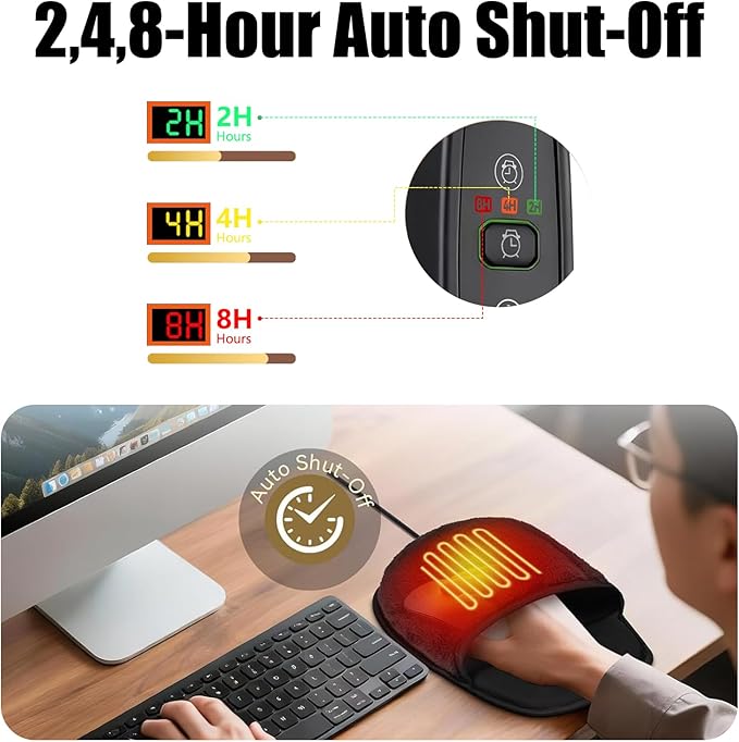 USB Heated Mouse Pad with 3 Adjustable Temperatures & 2/4/8 Hours Timer Settings