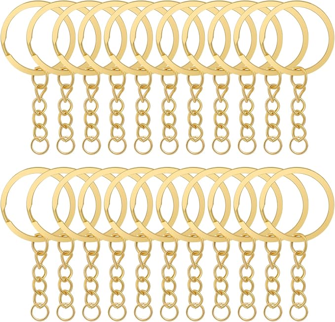 20Pcs Keychain Key Ring with Chain Bulk Split Key Chain,1.1 Inch Key Chains Parts with Open Jump Ring Connector for Jewelry Making Crafts (Gold)