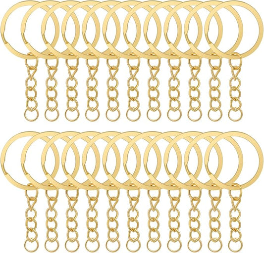 20Pcs Keychain Key Ring with Chain Bulk Split Key Chain,1.1 Inch Key Chains Parts with Open Jump Ring Connector for Jewelry Making Crafts (Gold)