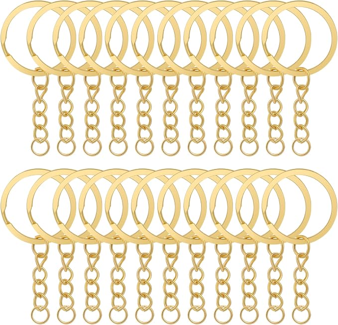 50Pcs Keychain Key Ring with Chain Bulk Split Key Chain，1.1 Inch Key Chains Parts with Open Jump Ring Connector for Jewelry Making Crafts (Gold)