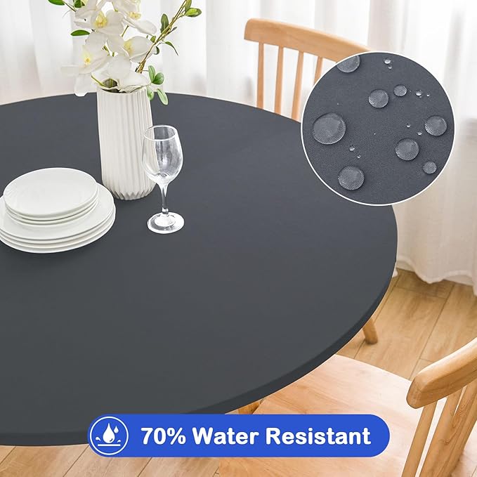 Wolkemer 2 Pack 5 Foot Grey Fitted Tablecloth 60 Inch Round Elastic Edges Table Cloth, Spandex Stretch Table Cover with Machine Washable Fabric for Wedding Party Picnic Dining Indoor Outdoor