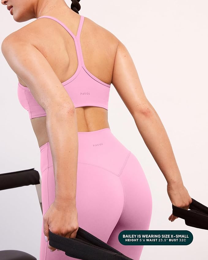PAVOI ACTIVE Yoga Racerback Bras for Women - Buttery Soft Low Support Scoop Neck Y-Back Thin Strap Sports Bra - FlexFlow