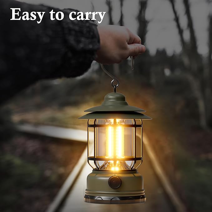 Camping Lanterns Battery Powered, 3 Pack Green LED Rechargeable Lantern with Stepless Dimming, Vintage Portable Camping Lights for Emergency, Fishing, Camping, Hiking, Outage, IPX4 Waterproof