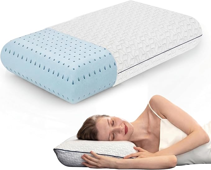 Cooling Gel Memory Foam Pillow - 1-Pack - King Size Bed Pillows For Sleeping - Firm Pillow - Back, Stomach and Side Sleeper Pillow - Shoulder & Back Pain Relief - Washable , Bamboo Viscose Cover