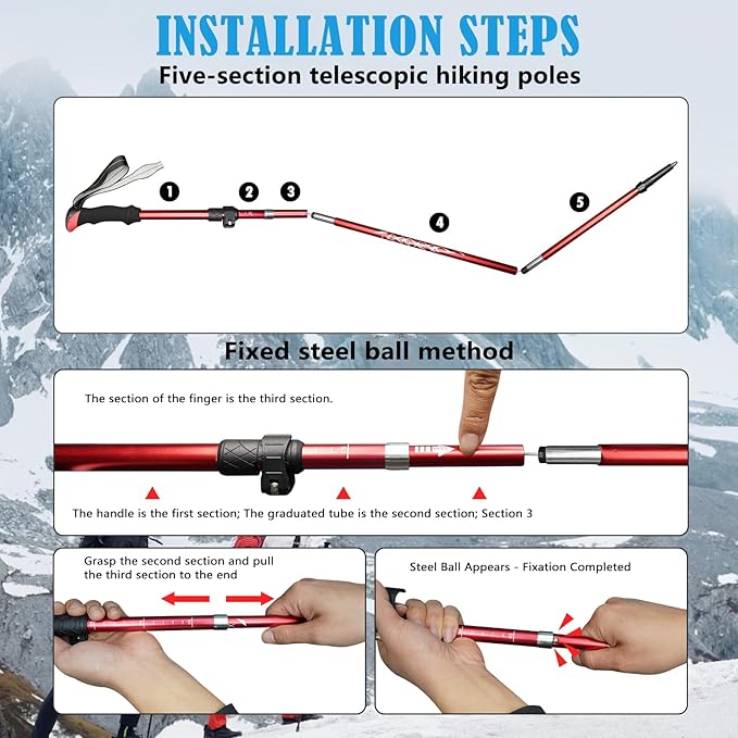 Deepfeel Collapsible Trekking Poles Folding Hiking Poles, Adjustable Height, Lightweight Aluminum Alloy Walking Sticks for Men & Women 2 Packs