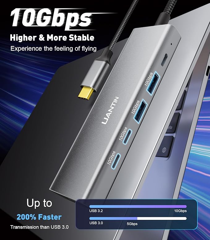UANTIN USB-C Hub (6-in-1) Multiport Adapter with 10Gbps USB C 3.2 & USB-A 3.2 4K HDMI, 100W Power Delivery, USBC Dongle for MacBook Pro/Air, iPad Pro, ThinkPad, iMac and More