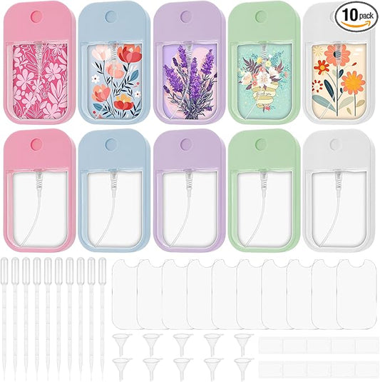 10 Pack Sublimation Blanks Card Perfume Spray Bottle 45 ml Mini Portable Sprayer Bottle with Funnel Perfume Dispenser 10 PCS Double-Sided Sublimation Aluminum Sheets for Travel