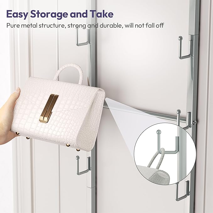 SWTYMIKI Over The Door Purse Organizer - Wall Mounted Handbag Organizer with 16 Hooks and Metal Basket, Hanging Purse Storage Rack Holds up to 16 Bags, Bag Rack Can Use As 1/2 Part, for Door, Closet